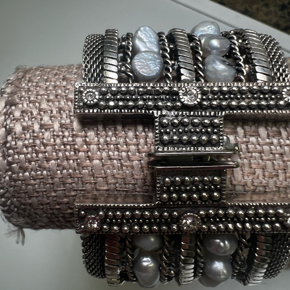 Rhinestone and Pearl Silver Bracelet with Clasp, Handmade jewelry